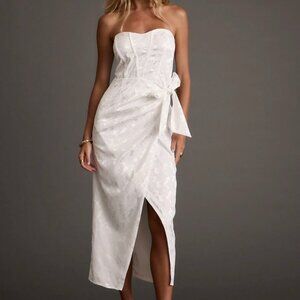 12th Tribe | Brighton White Strapless Satin Wrap Dress